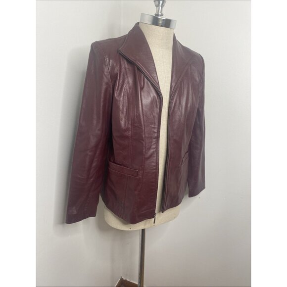 JLC New York Women Leather Coat Size L Buttery Soft Jacket Burgandy Maroon - Picture 5 of 10